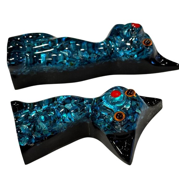 Ariki Paua Shell Cat Figurines Pair MCM Cool Cats Made In New Zealand Groovy Mod - Picture 5 of 9